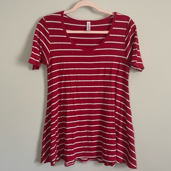 Lularoe Red and White Striped Perfect T-shirt - Picture 1 of 7
